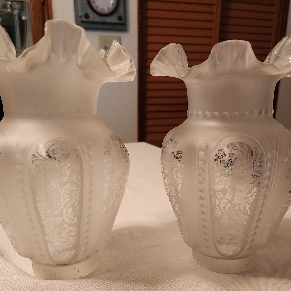 Antique Handblown Etched Frosted Glass Globes 19th Century French Replacements